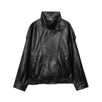 Jaqueta Feminina Oversized Couro Eco Gola Alta Estilo Europeia Vintage Premium Modern Verona